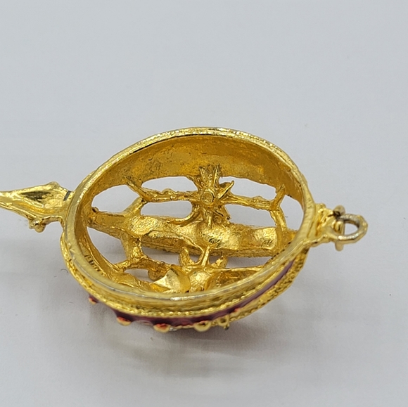 Aai Rhinestone Red Enamel Gold tone Christmas Bauble Ornament Pendant Vintage - Picture 8 of 10